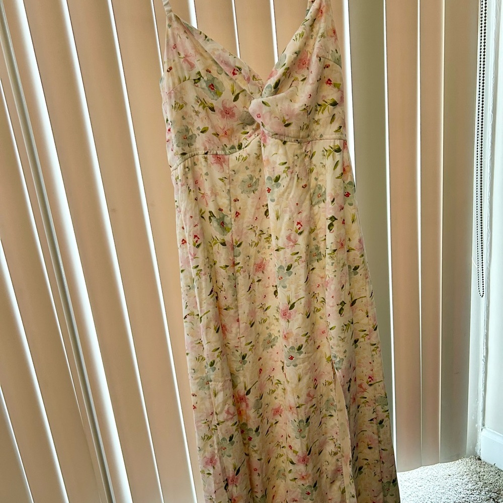 Abercrombie & Fitch Floral Midi Dress - Cream and Pink